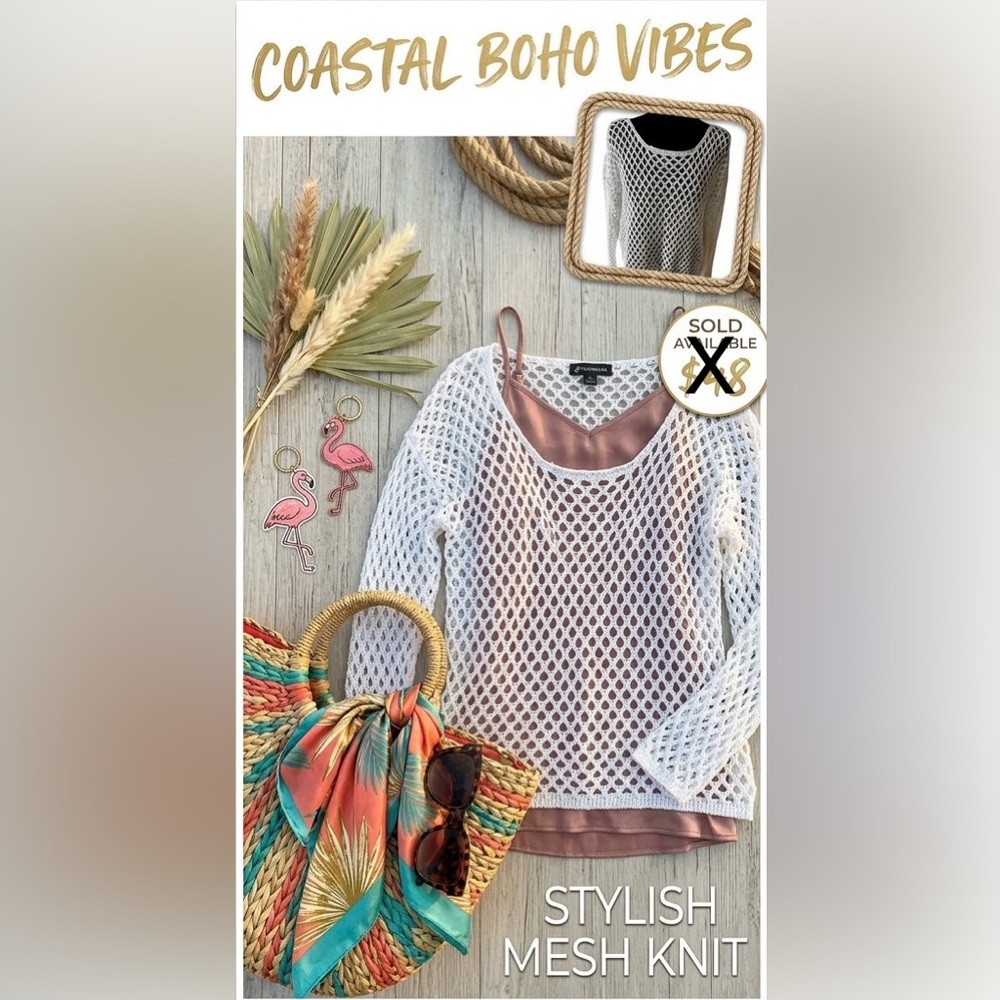 EE:Some Off White Open Knit Beachy Sweater L | Coastal Resortwear Boho
